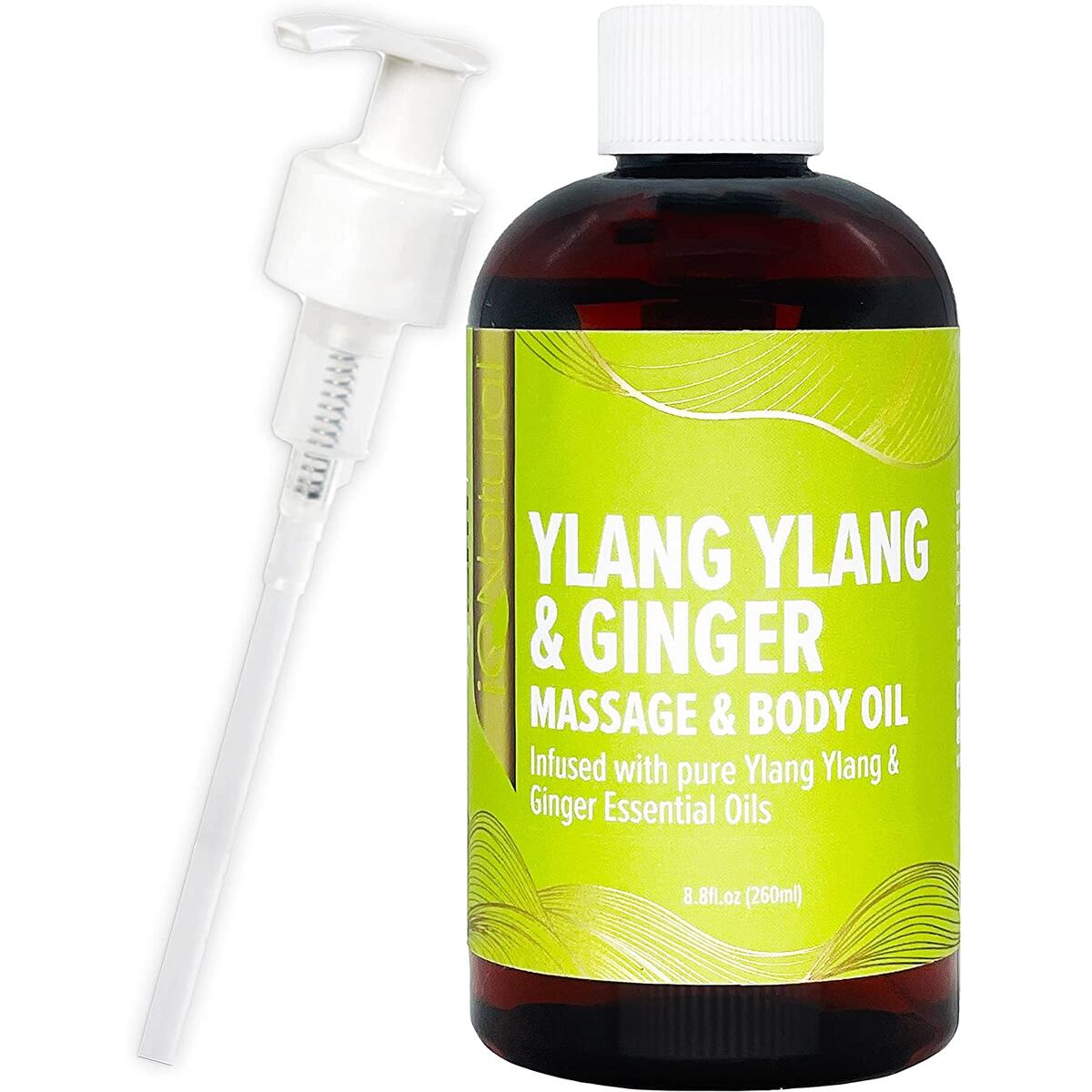 Massage Oil for Massage Therapy by IQ Natural -Ylang Ylang and Ginger Massage Oil - Deep Tissue Relaxation Massage Oil- (8.8 fl oz/260 ml)