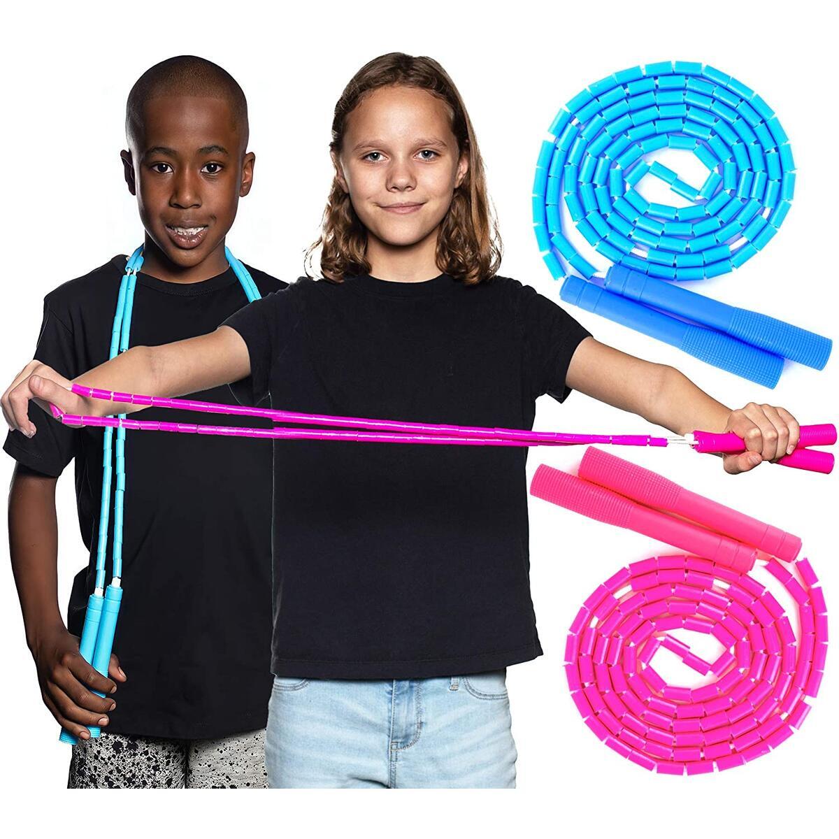 Jump Rope For Kids Girls & Boys: 2 Skipping Ropes Best Adjustable Soft Beaded Jumping Skip Rope for All Ages. Beginner Youth Tangle Free Beads & Kid Safe Fun Outdoor Toys. Great Toy Gifts for Children