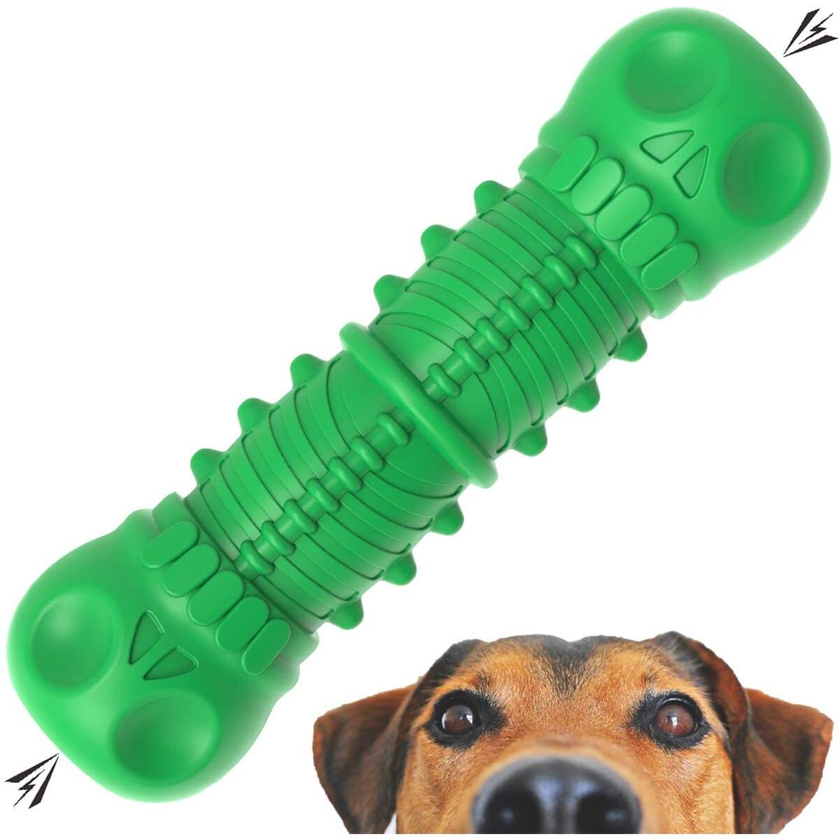 YukiHobby Dog chew Toys for Aggressive Chewers Large Breed Squeaky Toothbrush Indestructible Natural Rubber Milk Flavor Green
