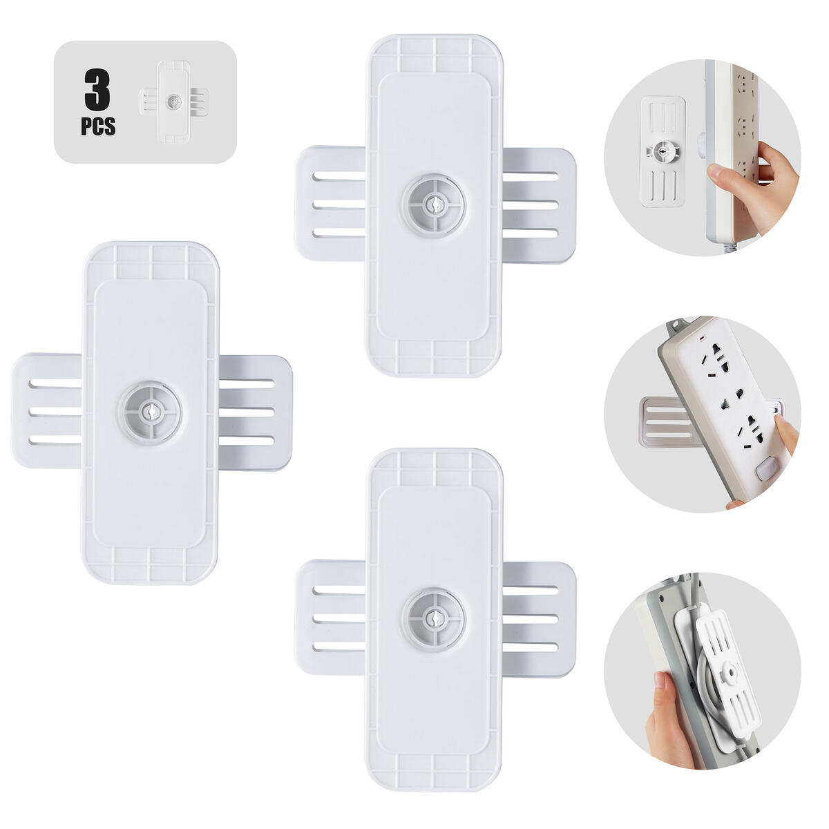 Self Adhesive Power Strip Holder,Patch Board Bracket,No Drilling Plug-in Socket Stand,360° Rotate Organizer with Cable Winder,WiFi Router/Remote Control/Tissue Box Fixer,for Home/Kitchen/Office(3Pcs)