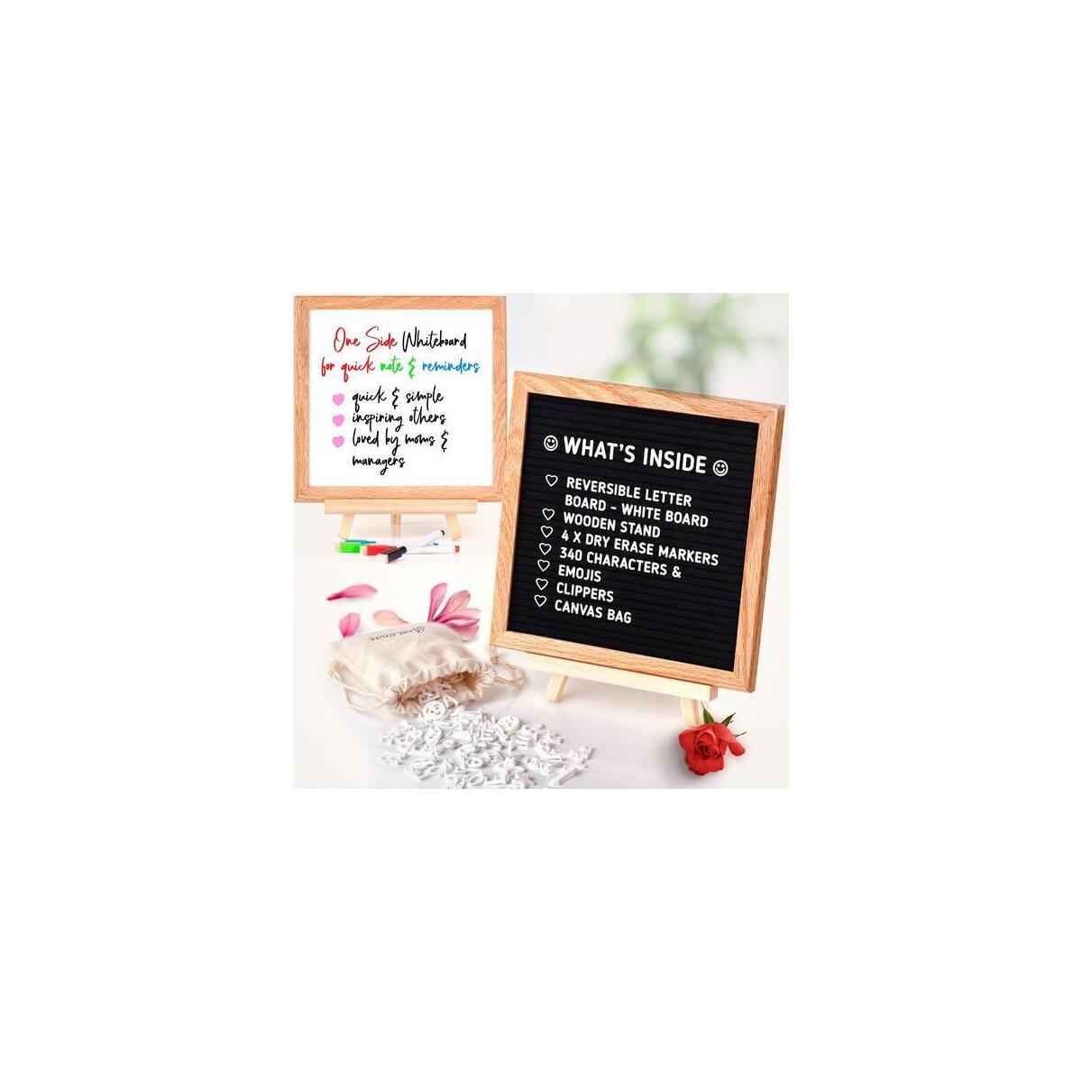 2-in-1 Double-sided Letter Board & Whiteboard with Stand  10x10” Message Board, 340 Characters, Wall Mount, Letter Cutting Tool by Bare Atelier