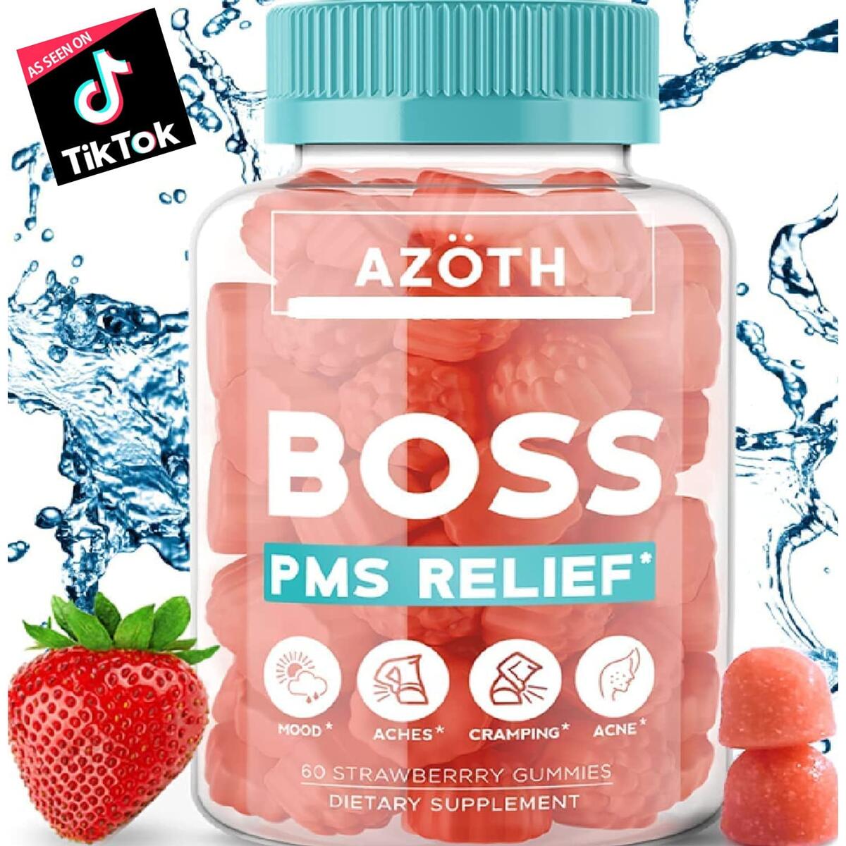 PMS Relief Gummies - #1 Tik Tok Viral Product  - Hormone Balance for Women, Bloating Relief, Period Cramps, & Hot Flashes  (Plant-Based, 60 Strawberry Gummies for Hormone Harmony)