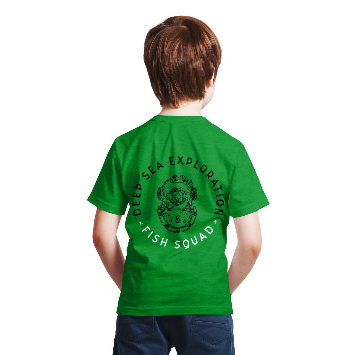 Fish Squad Graphic Tees for Kids - Youth Short Sleeve Fishing Tee Shirts for Boys & Girls - Unisex - Durable Print Design green deep sea diving shirt