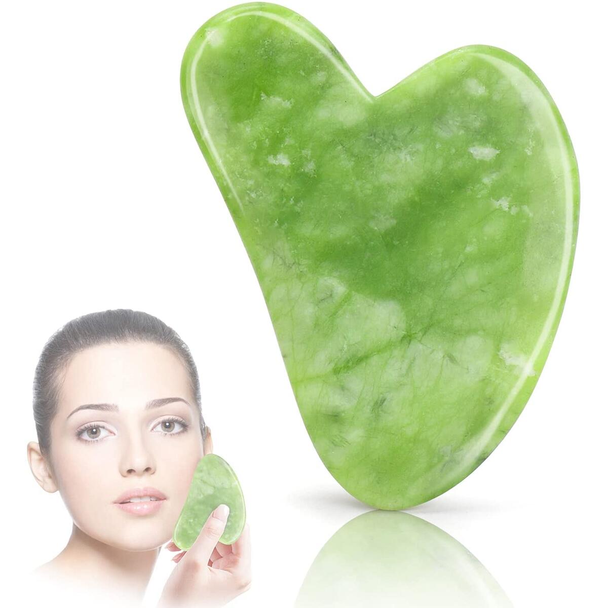 Gua Sha Facial Tool, Natural Guasha Jade Stone GuaSha Board Gua Sha Scraping Massage Tool with Smooth Edge for Physical Therapy and SPA Acupuncture Therapy Used for Face, Eyes, Neck and Body(Green)