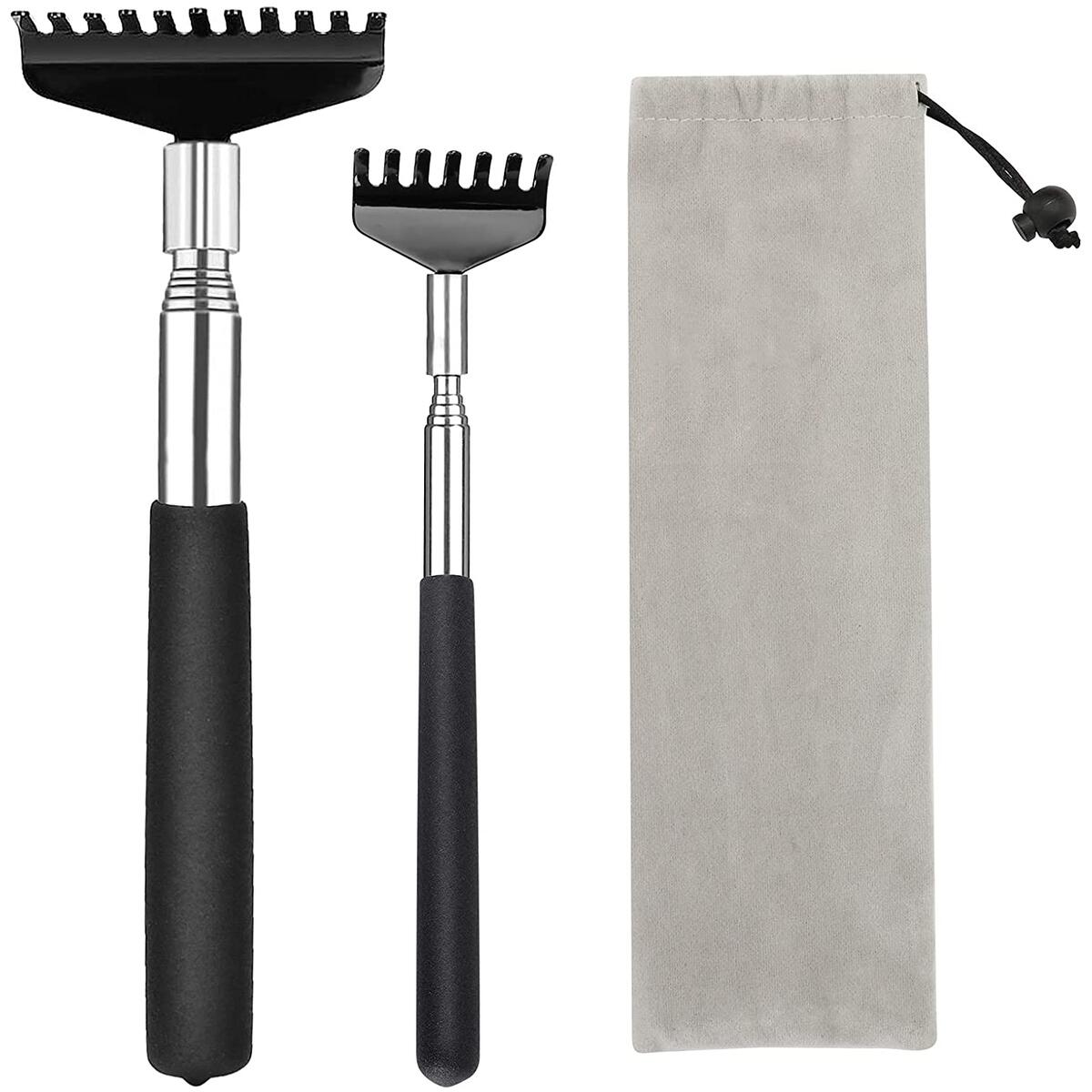 2 Pack Back Scratcher for Men Women,Portable Extendable Stainless Steel Telescoping Back Scratchers Oversized and Normal Size with Carrying Bag