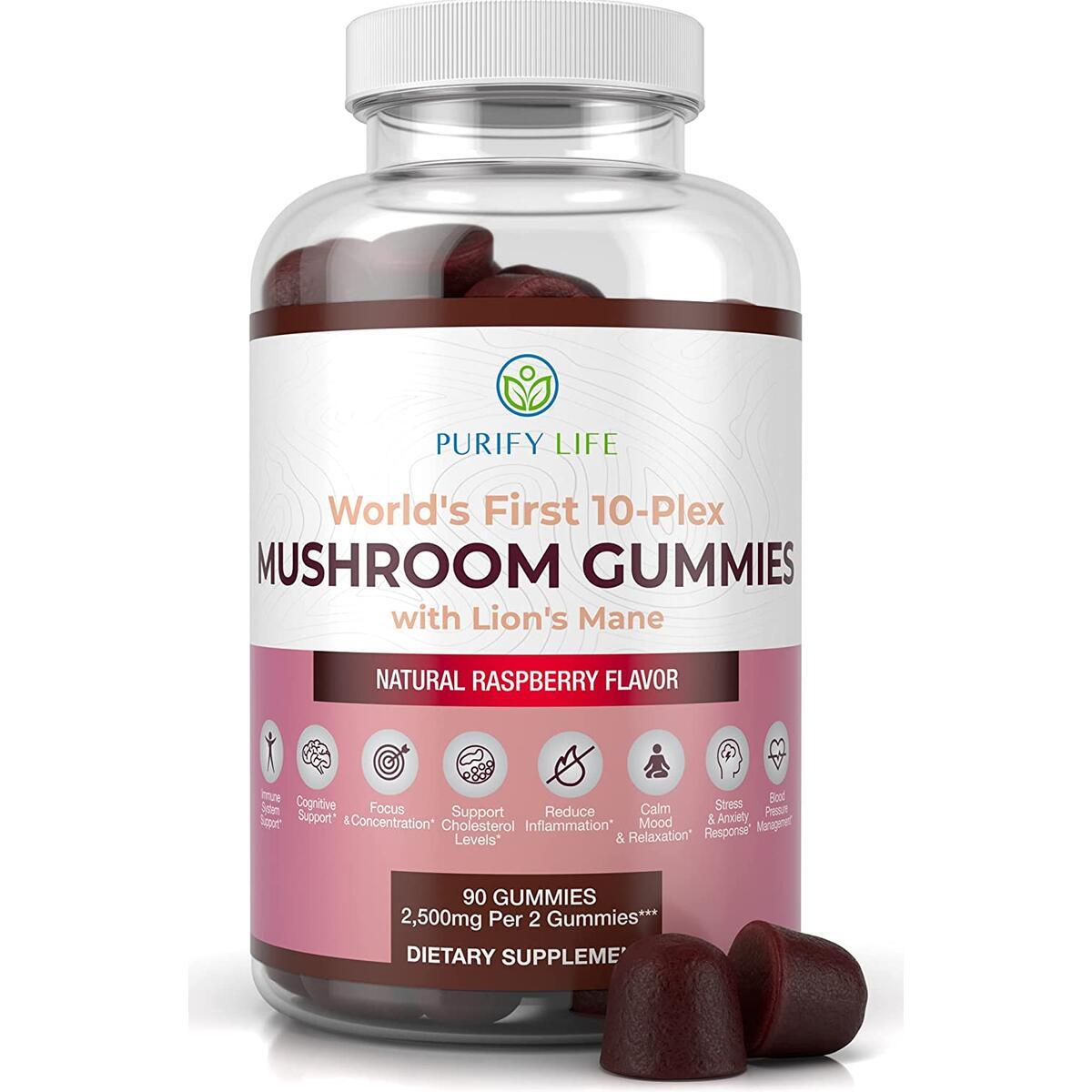 Mushroom Gummies Complex - 10 Mushrooms w Lion's Mane (90 Gummies - 2500mg/serving) Immune Support, Nootropic Brain Function, Sleep Aid, Anxiety & Stress Relief Chews - Replace Powder Pills & Capsules