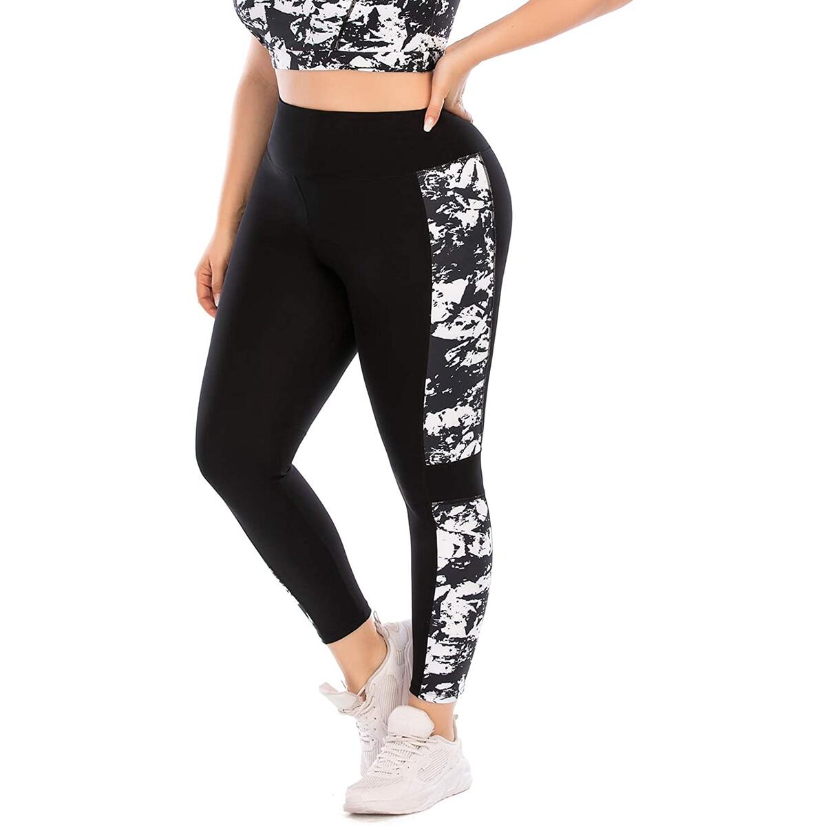 MEJING Workout Leggings Plus Size Yoga Pants for Women with Pockets High Waisted Printed Tummy Control Athletic Leggings