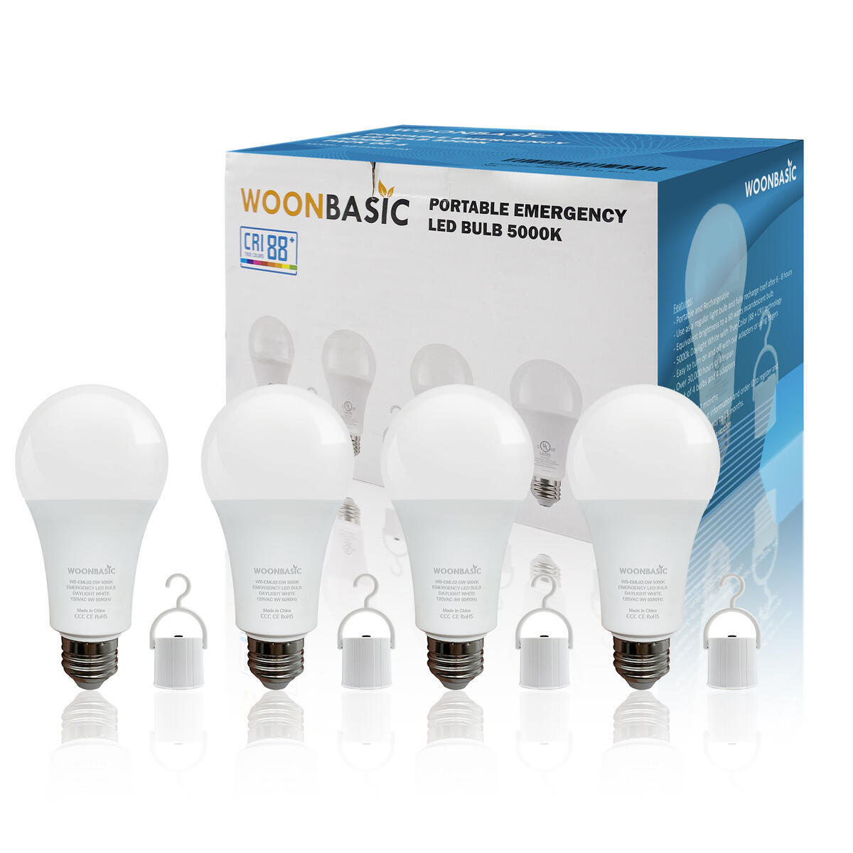 Emergency LED Light Bulb 4 Pack UL Listed Power Outage Lights for Home Screw in Light Fixture with E26 Medium Base Use of Battery When Power Out