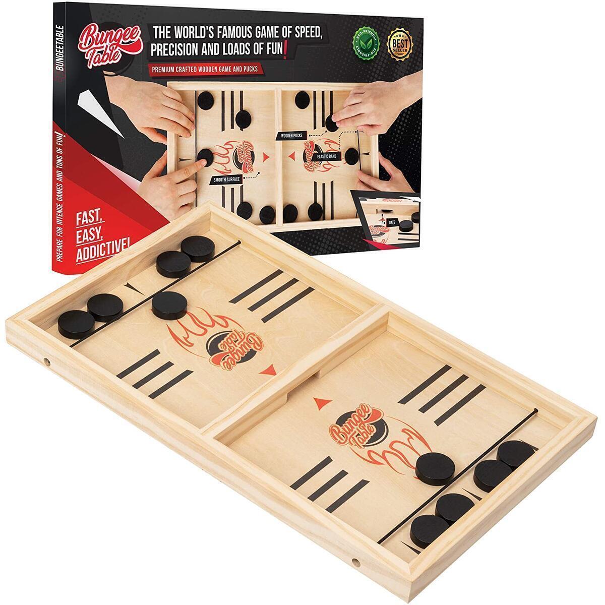 Large Fast Sling Puck Game - Fast-Paced Fun for a Family Game Night or for a Party with Friends - Test Your Speed and Accuracy with This Wooden Hockey Board Game