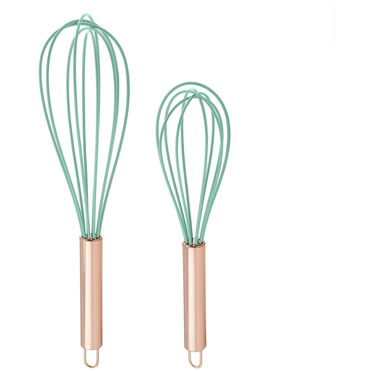Rebate only for Color Name :  Mint  -  COOK with COLOR Silicone Whisks for Cooking, Stainless Steel Wire Whisk Set of Two - 10” and 12”, Heat Resistant Kitchen Whisks, Balloon Whisk for Nonstick Cookware