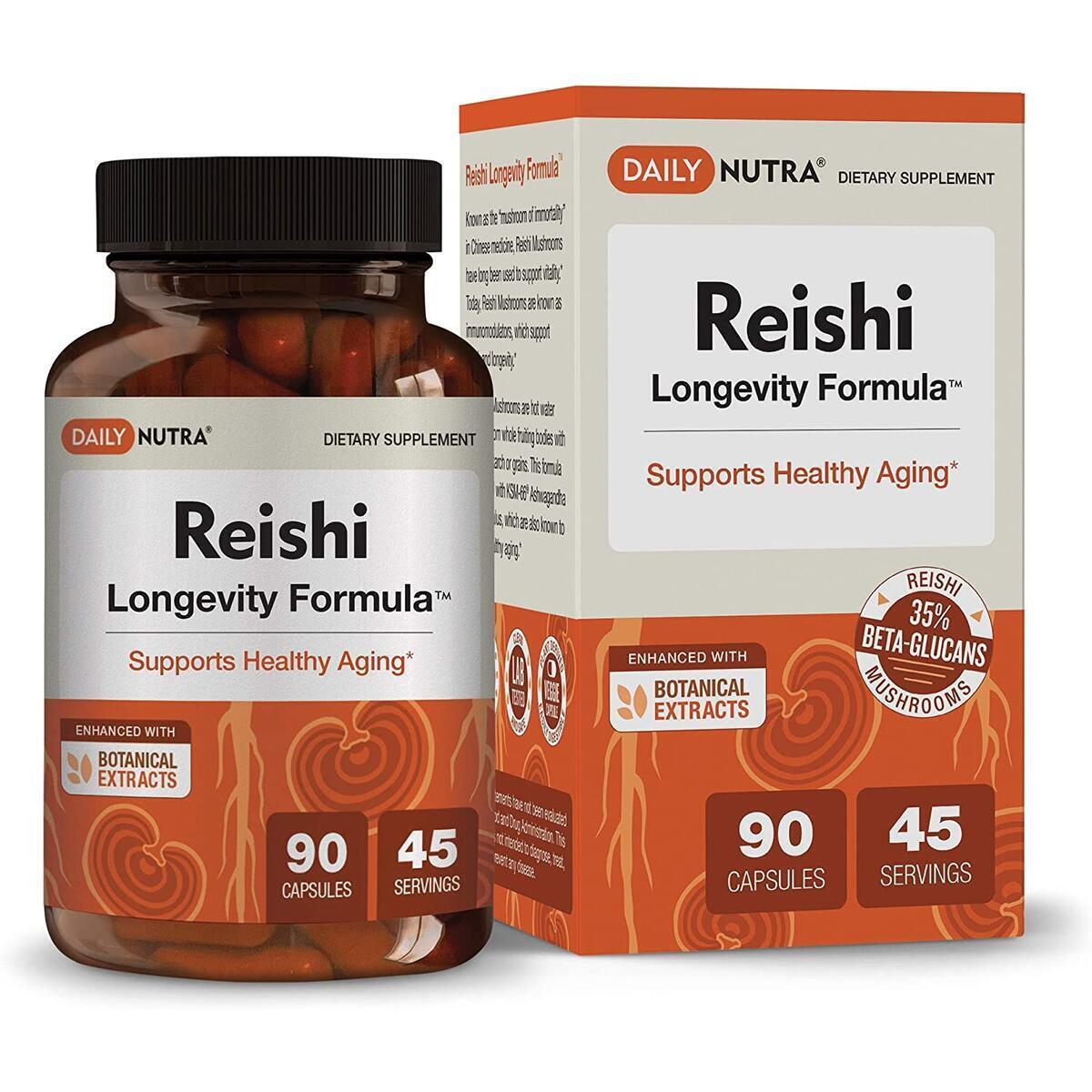 Reishi Longevity Formula by DailyNutra - Anti-Aging Supplement | Organic Reishi Mushroom Extract with KSM-66 Ashwagandha and Astragalus (90 Capsules)