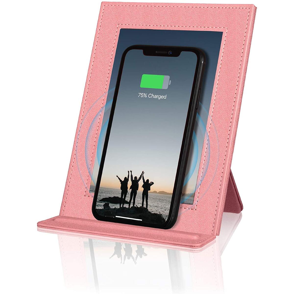 PROXA Wireless Charger Photo Frame, Qi Enabled Fast Charger Up to 7.5W for iPhone11 /11Pro/11Pro Max/XS/XS Max/XR, 10W for Galaxy Note 10+/10/9/8/S10+/ S10e/S10-Peach Pink-No AC Adapter