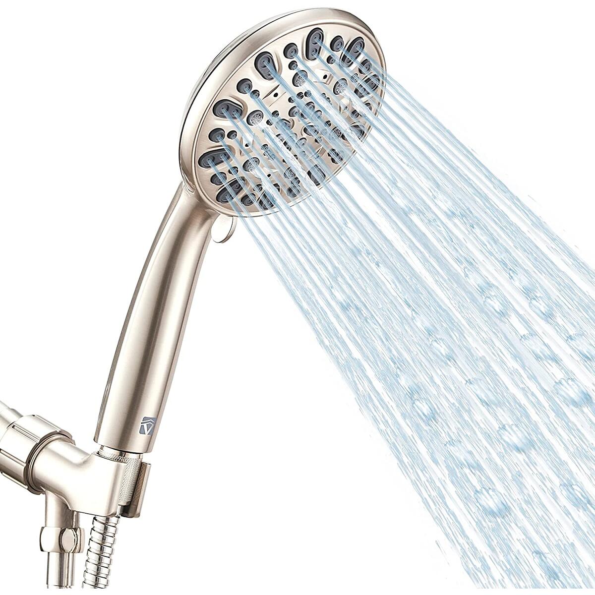 High Pressure Handheld Shower Head VMASSTONE 7-Spray Setting Showerhead Kit with 59" Stainless Steel Hose and Adjustable Mount for Showering Enjoyment Even at Low Water Flow (HM-002 Brushed Nickel)