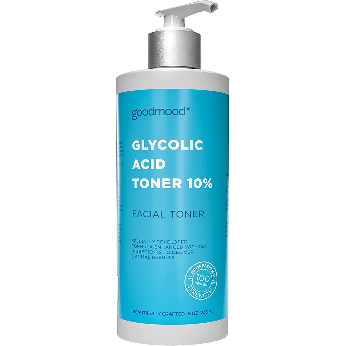 GoodMood Glycolic Acid Toner for Face 10% AHA, Facial Toner, Professional Face Toner for Women for Anti-Aging and Acne Toner, Infused with Castor Oil and Flower Extracts, 8oz
