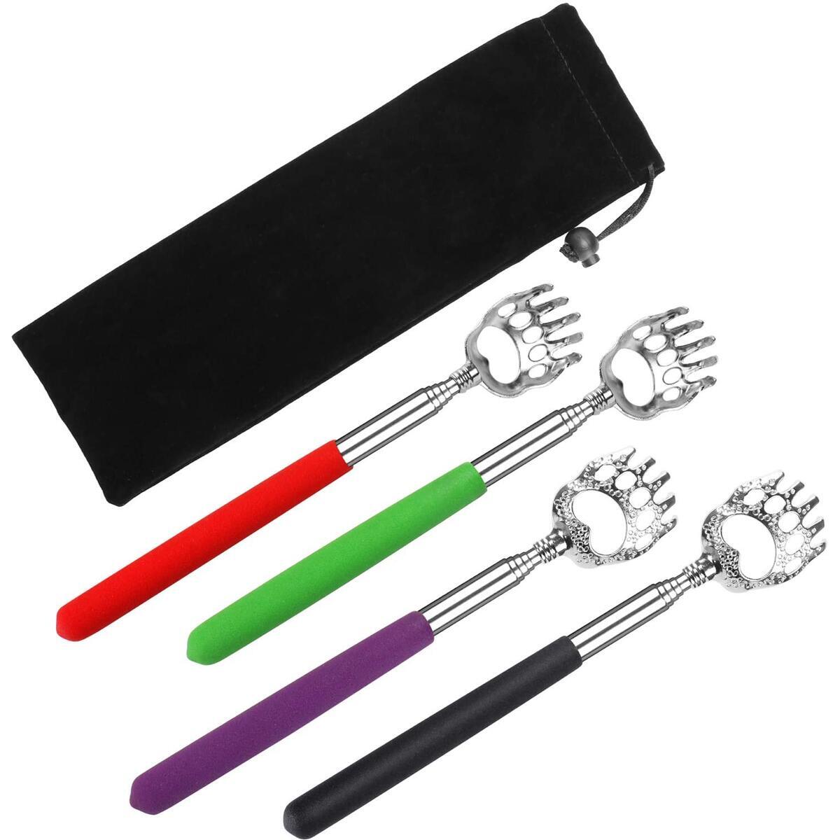 【Upgrade】4 Pack Portable Extendable Back Scratcher - Backscratchers for Adults Extendable -Bear Claw Metal Stainless Steel Telescoping Massage Tool with Beautiful Gift Packaging