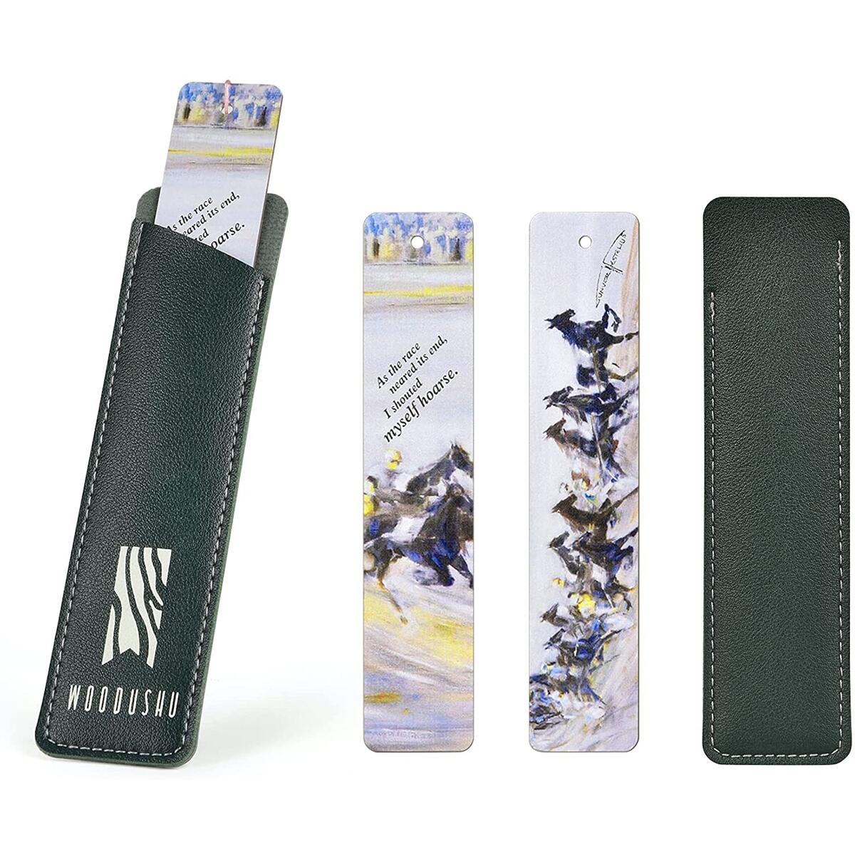 WOODUSHU Handmade Wooden Bookmark with Stylish Leather Case - White 1