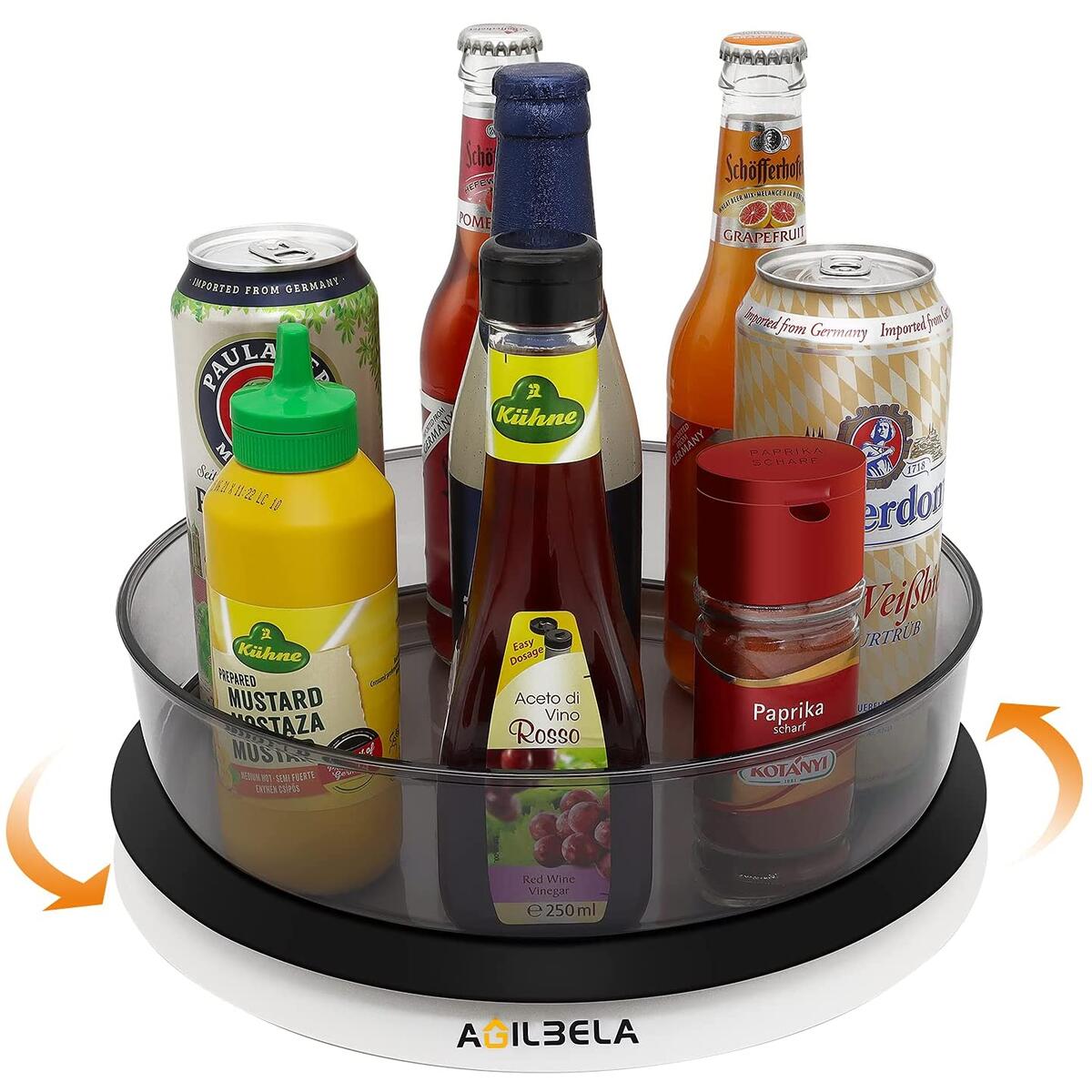 AGILBELA Acrylic Lazy Susan Kitchen Cabinet Turntable and Snack Organizer, 11.5-Inches, Gray