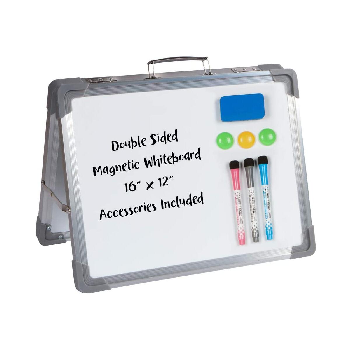 Desktop Dry Erase Magnetic Whiteboard - 16" x 12" Double Sided Small White Board Easel