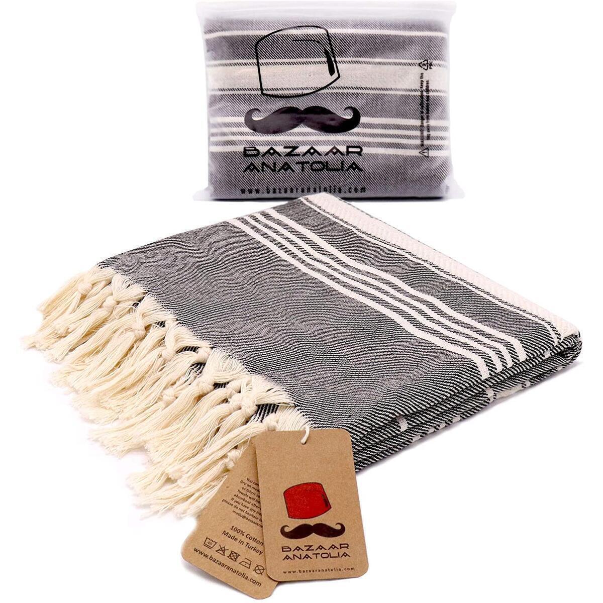 Stripe Turkish Towel 100% Cotton Beach Towel 75x38" (BLACK)