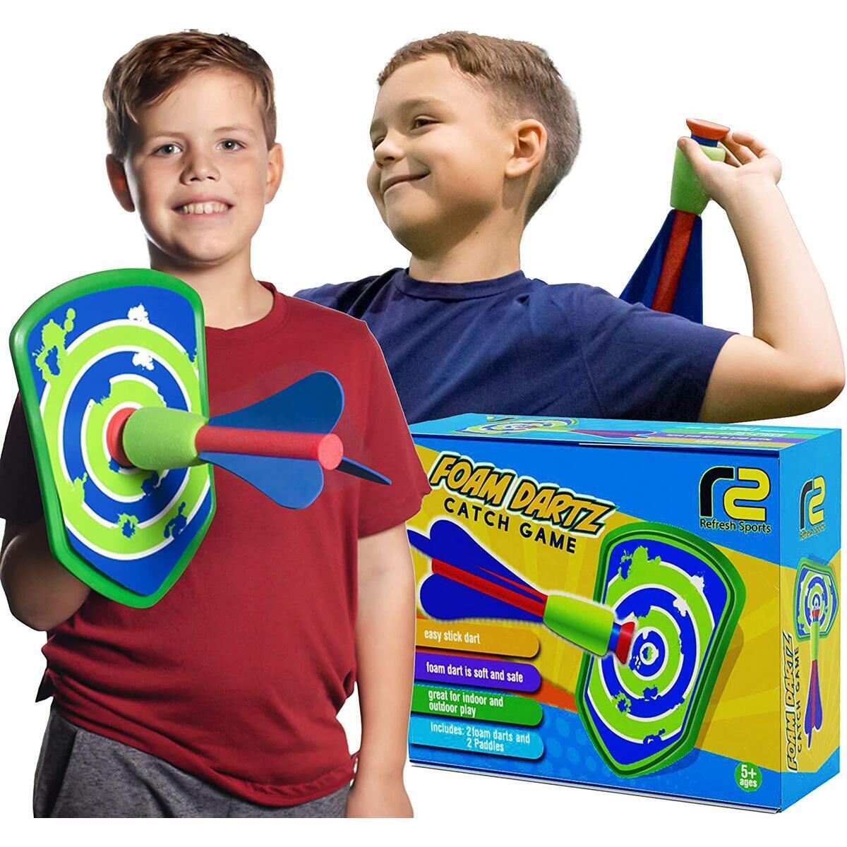 Dart Board For Kids: Includes 2 Handheld Targets & 2 Darts Toss & Catch Game Paddle Set Best Gifts for 5 6 7 8 9 10 11 12 Year Old Toy Party Favors & Easter Basket Stuffers for Outside Yard Pool Beach