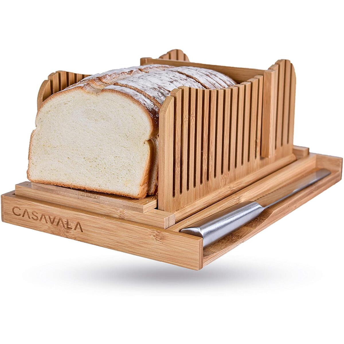 Bamboo Bread Slicer | Bread Loaf Slicing Machine With Crumbs Tray | Easy To Use Foldable Bread