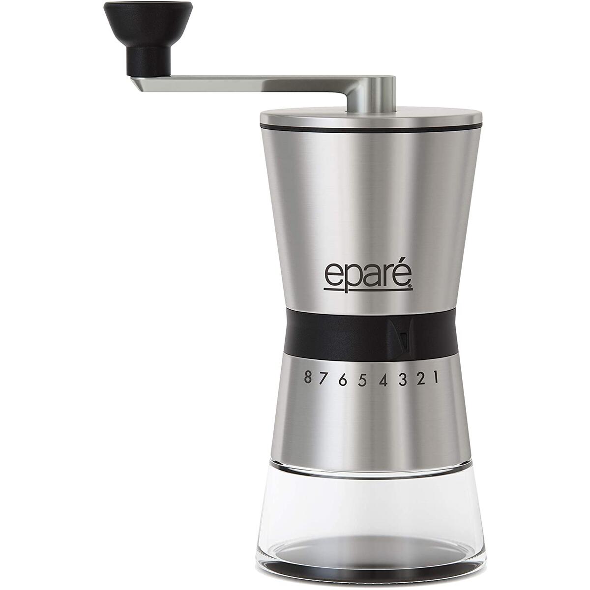 Manual Coffee Grinder  Conical Ceramic Burr  Portable Hand Crank Mill - 15 Adjustable Mini Settings - Small Stainless Steel Bean Grinders by Eparé