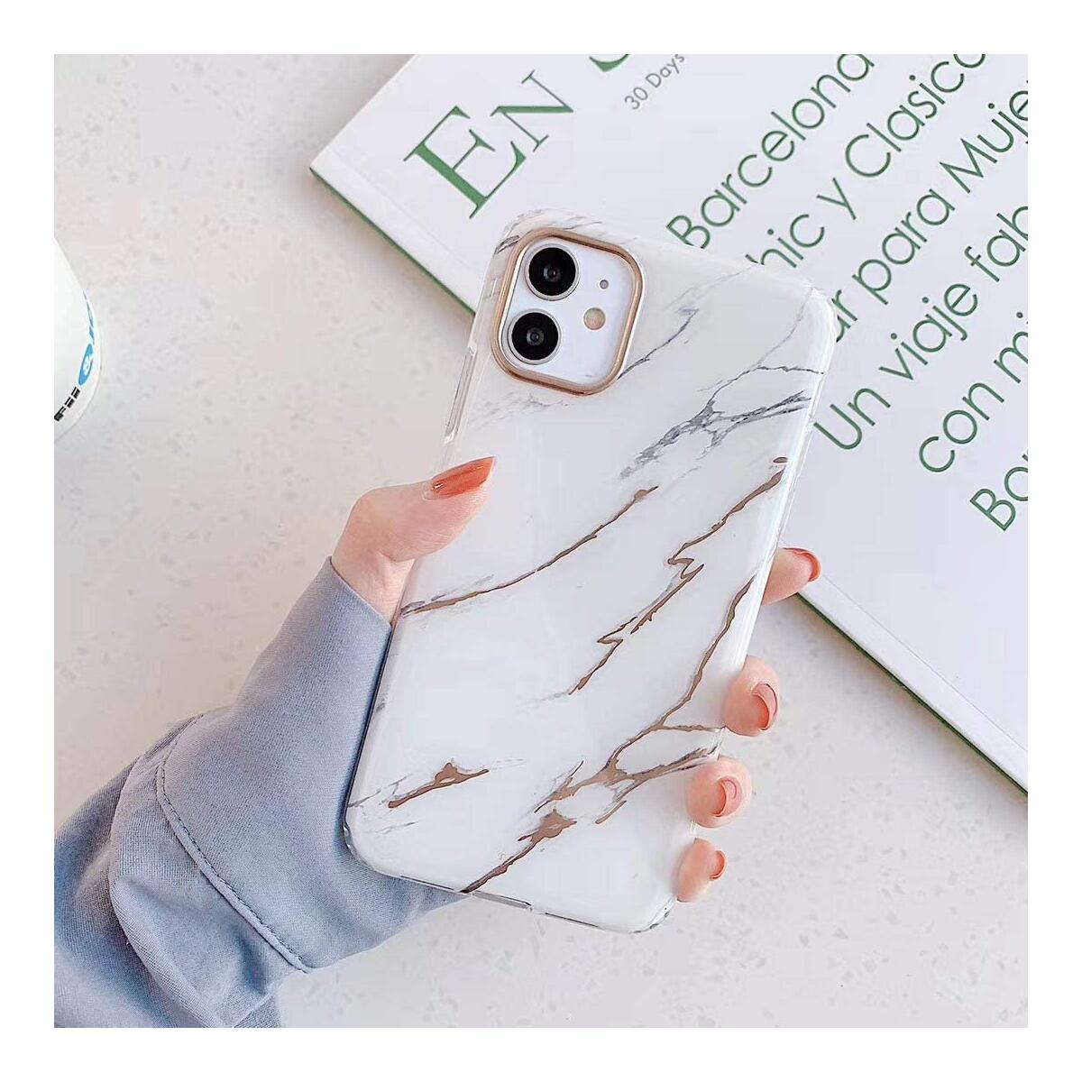 LuxeSafe Official HIGH Gloss iPhone 12 White Marble, TPU Dual-Layer Depth Effect Technology, Chic Case, with Gold and Silver Lining, Anti-Scratch