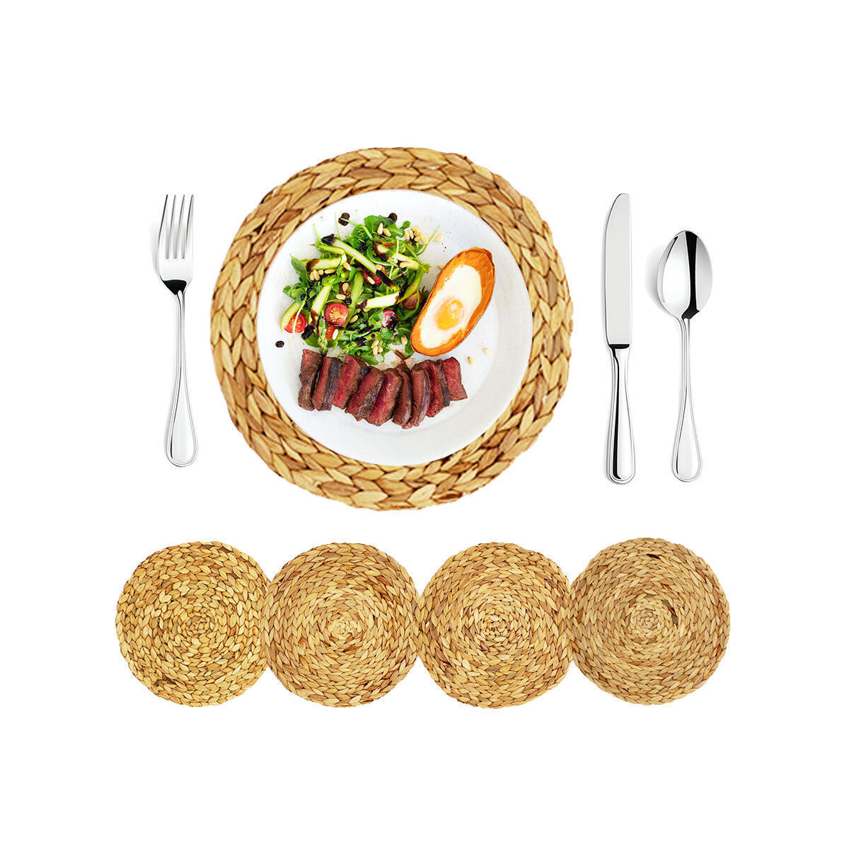 ROYOR Woven Round Placemats, Water Hyacinth Placemats for Dining Table,Table Mats Set of 4,Rattan placemats for Kitchen Table(4 PCS 13.7'' Round)