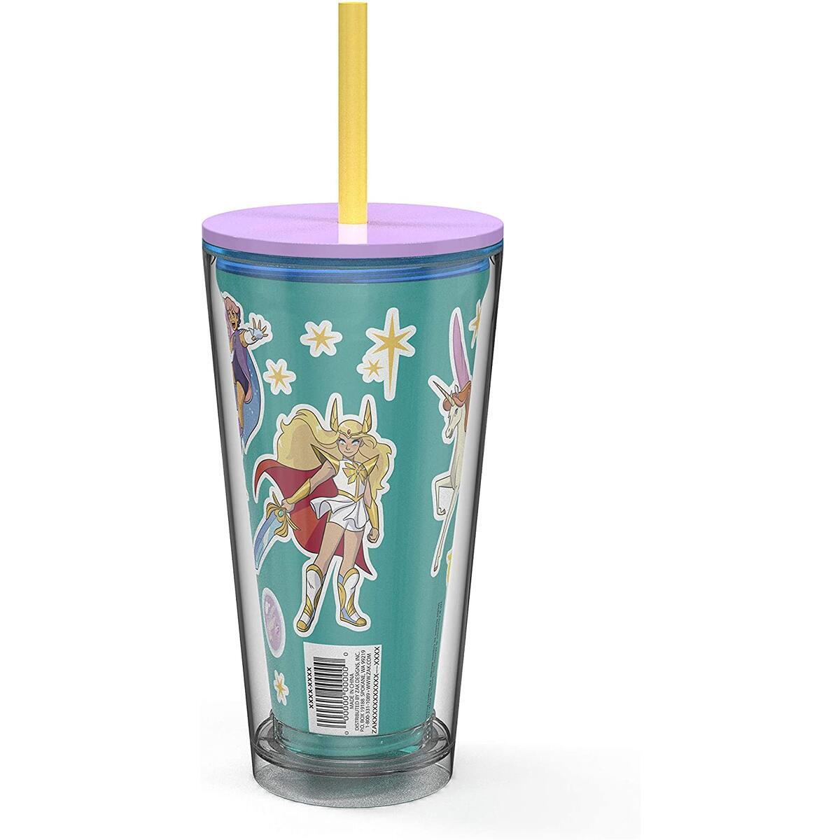 Zak Designs Design-A-Tumbler She-Ra and the Princesses of Power Kids DIY Sticker Tumbler with Straw and Double-Wall Insulation, BPA free
