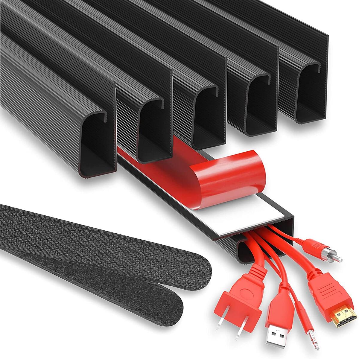 J Channel Cable Raceways 96” - Black Raceway Cable Management System - 6X 16'' Cable Channels for Cord Management Under Desk. The No Screw/No Drill Cable Management Raceways. Desk Cord Organizer