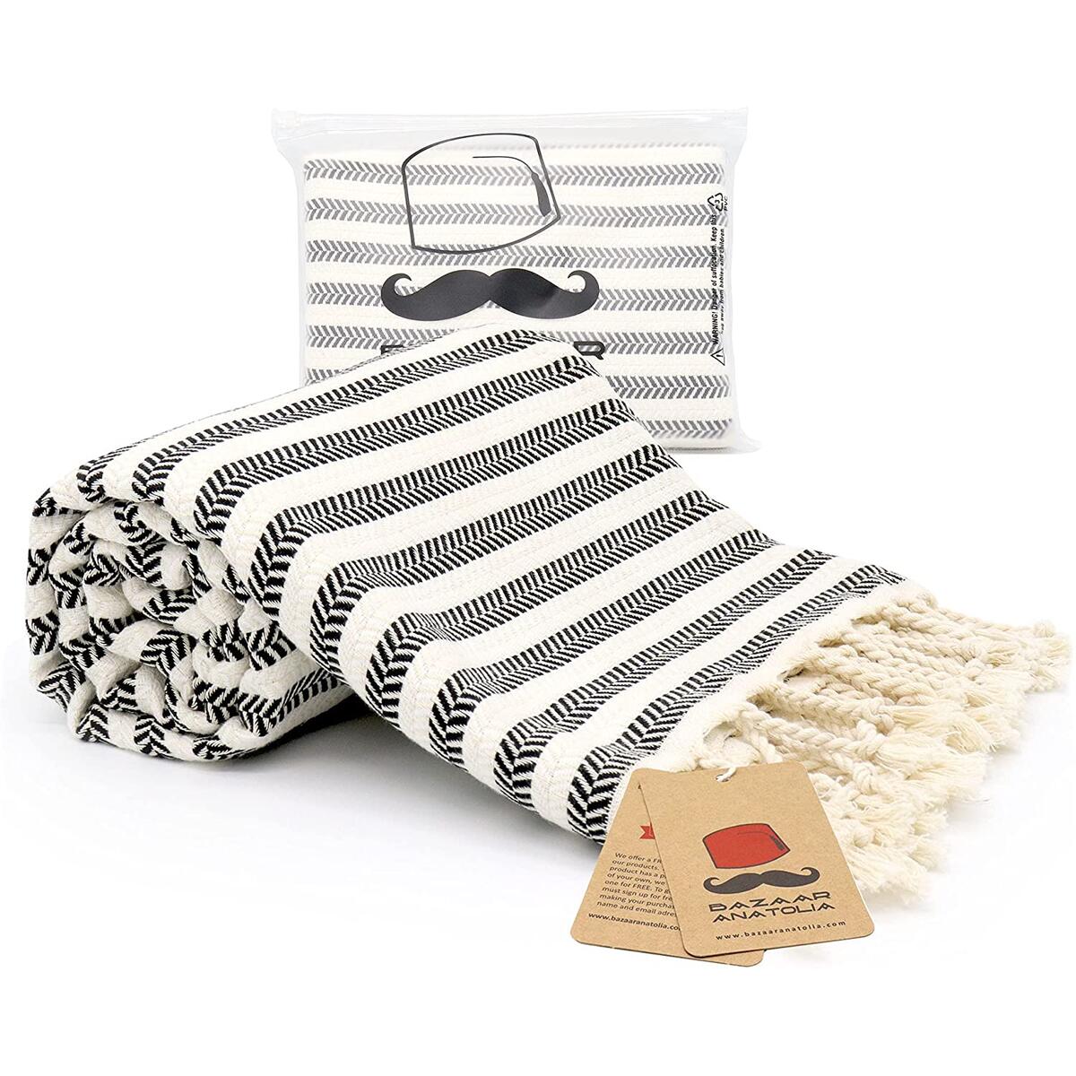 Arpa Turkish Towel 100% Cotton Beach Towel 77x38" (BLACK)