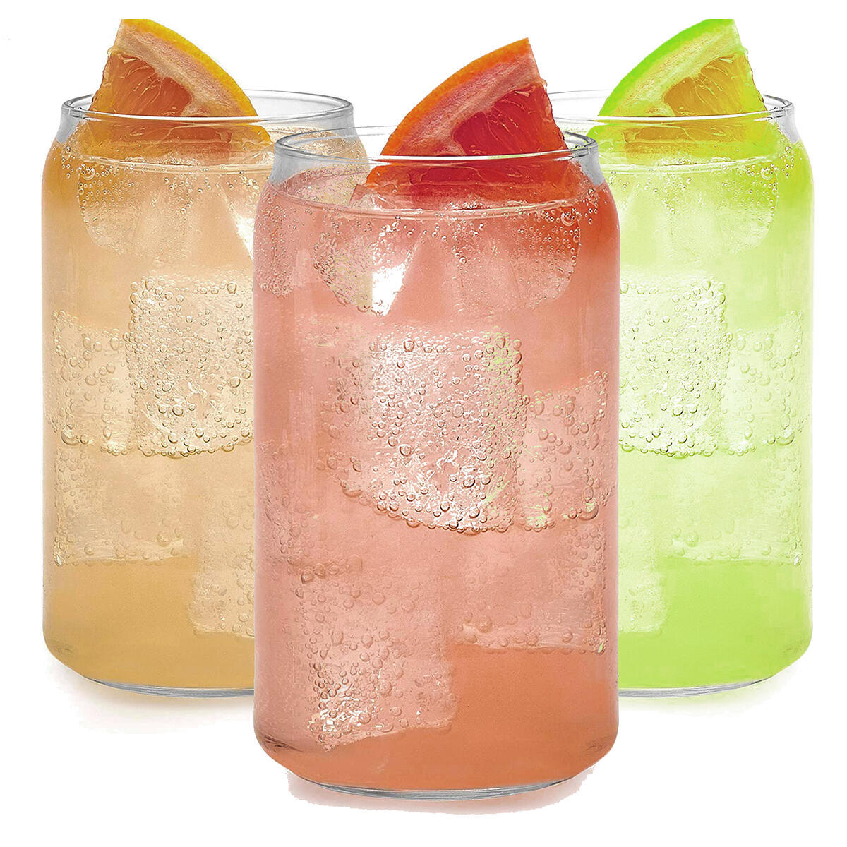 Drinking Glasses 6pc Set - Can Shaped Glass Cups, 16oz Beer Glasses, Tumbler Cup, Cocktail Glasses, Whiskey Glasses, Iced Coffee Glasses, Iced Tea Glasses, Wine Cups, Water Glasses, Party Drinkware.