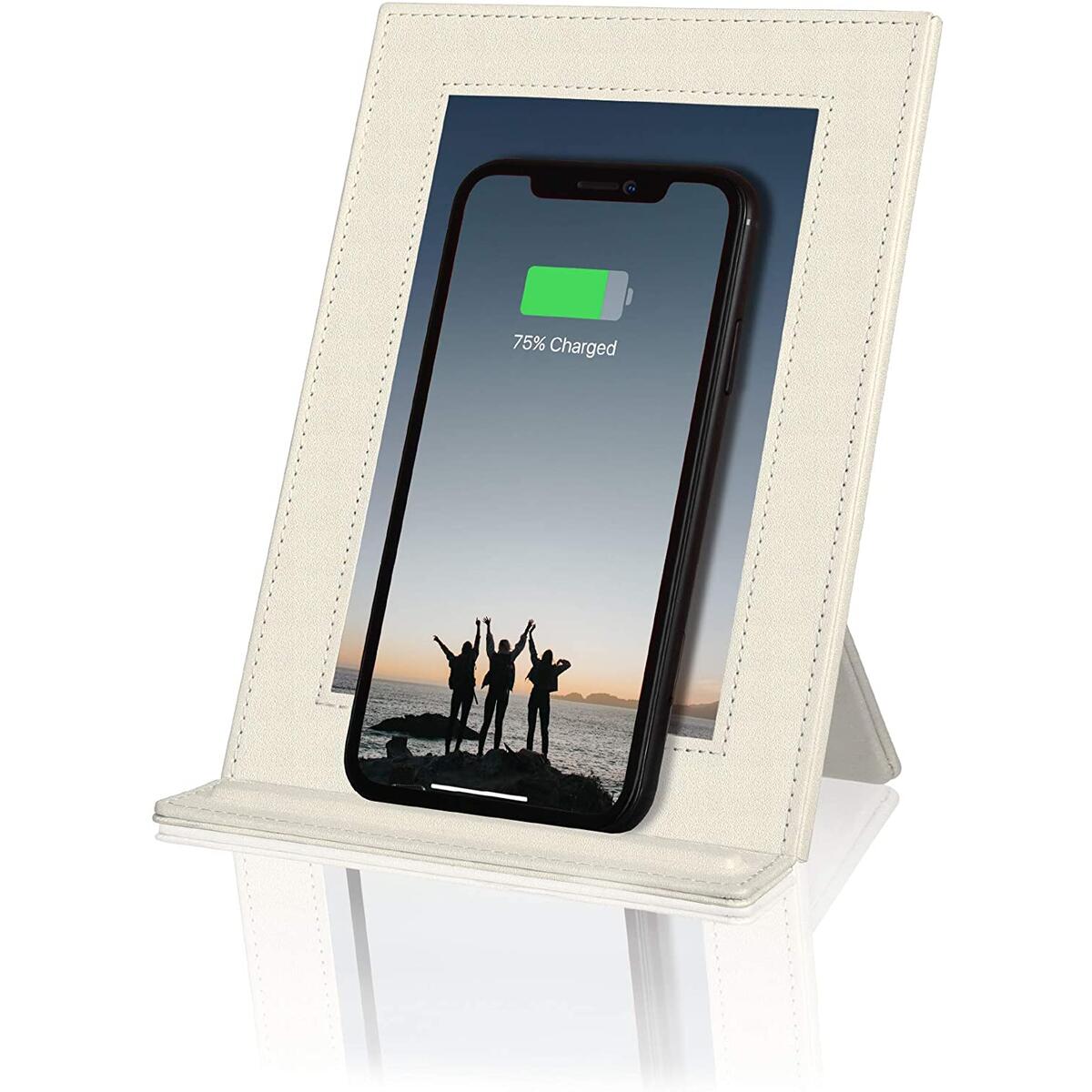 PROXA Wireless Charger Photo Frame, Qi Enabled Fast Charger Up to 7.5W for iPhone11 /11Pro/11Pro Max/XS/XS Max/XR, 10W for Galaxy Note 10+/10/9/8/S10+/ S10e/S10-Ivory White-No AC Adapter