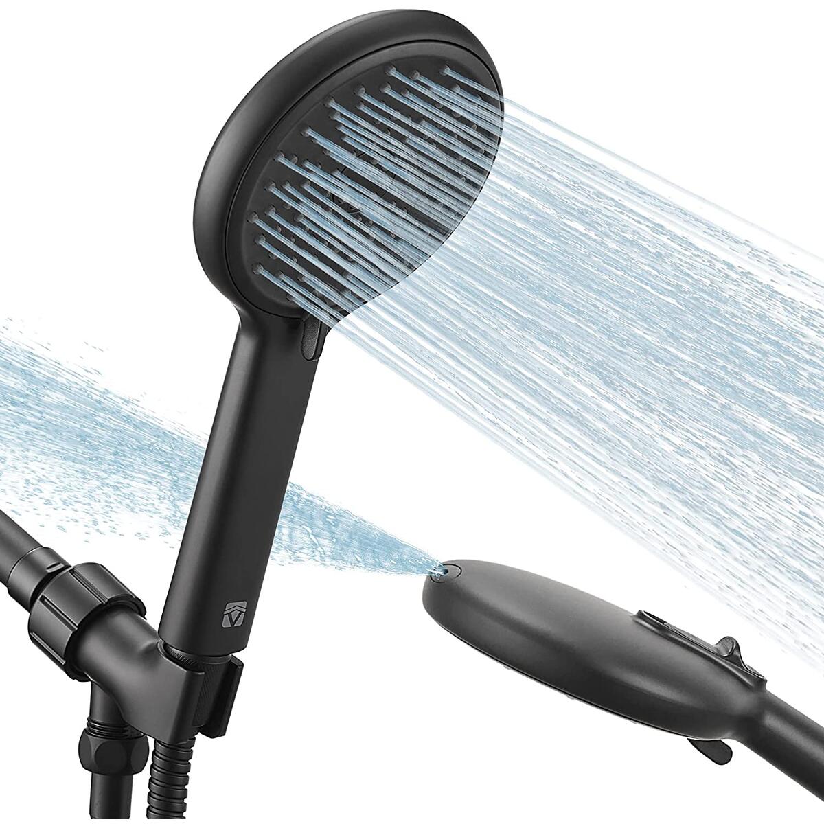 High Pressure Handheld Shower Head VMASSTONE 4-Setting Shower head Kit - Jet Water Mode - with 59" Stainless Hose and Adjustable Mount Excellent Replacement for Bath Showerhead (HM-001 Matte Black)