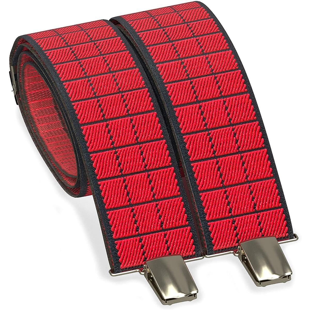 Men's Suspenders Y-Shaped 1 3/8" Wide Plaid-Checkered Braces, by Bow Tie House (Red/Black)