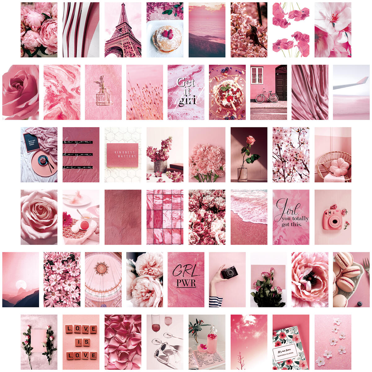 Wall Collage Kit Aesthetic Pictures - Dusty Pink Photo Collage Kit for Wall Aesthetic - 50 Set 4x6 Inch Cute Pictures for Bedroom Decor - Wall Pictures for Teen Girls Aesthetic Room Decor