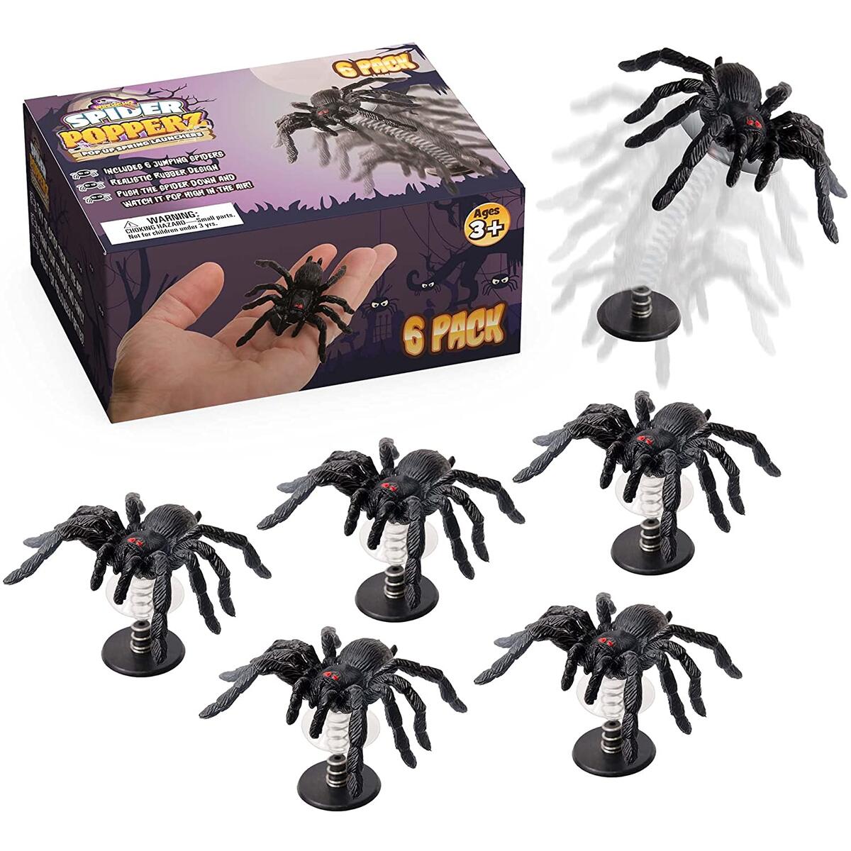 Spider Popperz Prank Box Gift | Set of 6 Fake Jumping Spiders