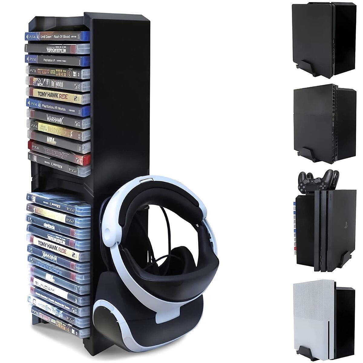ADZ Video Game Storage Tower – Universal PS4 Game Holder - Xbox One and PS4 Game Storage Rack Stores 24 Games or Blu-Rays and PS4 VR Glasses (FOR PRIME CUSTOMERS)