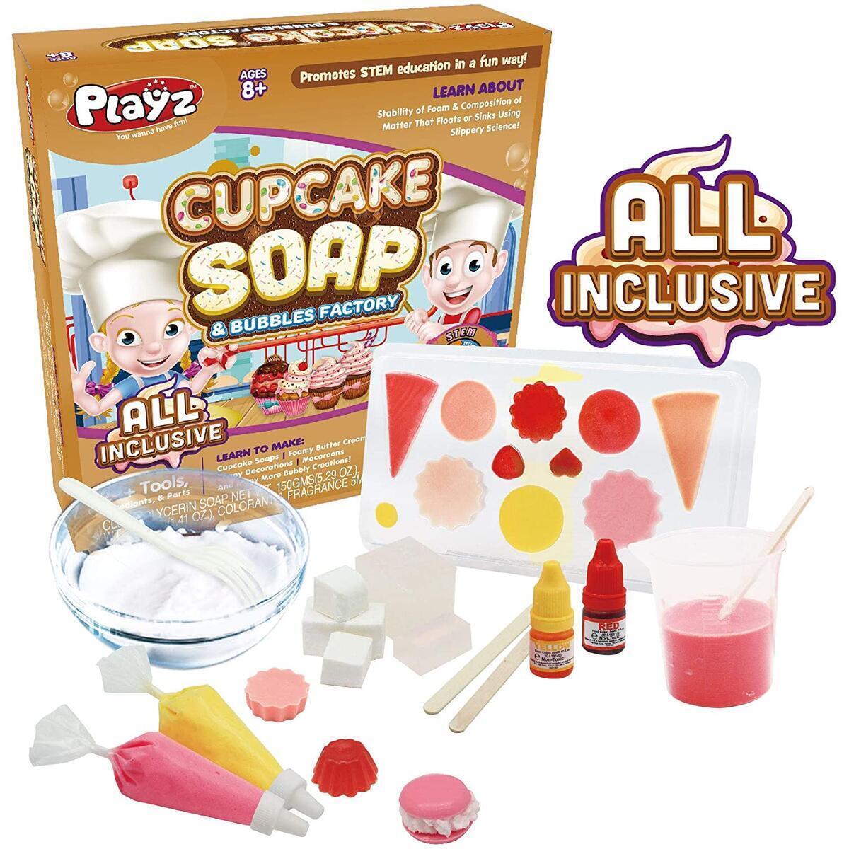Cupcake Soap & Bubbles DIY Science Kit - Educational Arts and Crafts for Kids with 24+ Tools to Make Dessert Soaps - Fun STEM Gift for Age 8, 9, 10, 11, 12 Year Old Girls and Boys