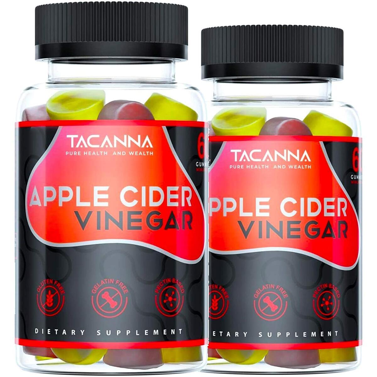 Tacanna Apple Cider Vinegar Gummies All-Natural - [2 Pack] 120 Count, Gluten-Free, Non-GMO - Immunity , Weight , Gentle Colon Cleanse Women, Men, and Kids